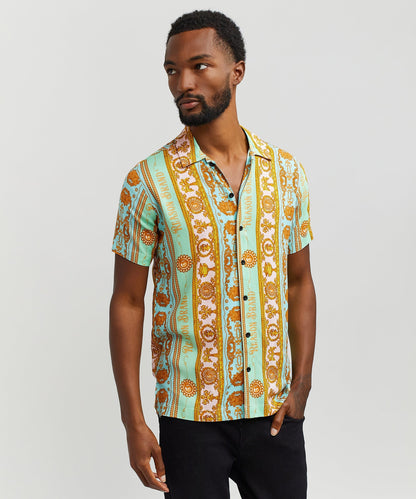 Baroque Viscose Button-Down Short Sleeve Shirt - Multicolor | Reason Clothing Essential