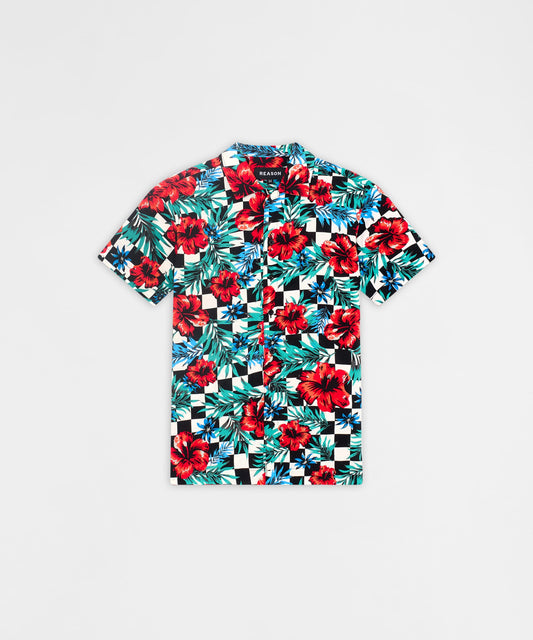 Floral Check Viscose Button-Down Short Sleeve Short | Reason Clothing Recommended