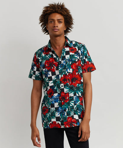 Floral Check Viscose Button-Down Short Sleeve Short | Reason Clothing Recommended