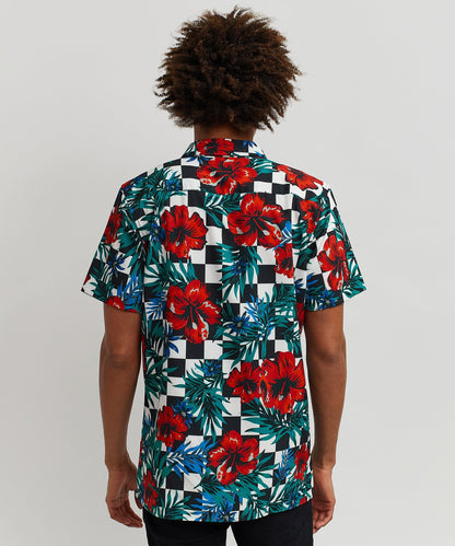Floral Check Viscose Button-Down Short Sleeve Short | Reason Clothing Recommended