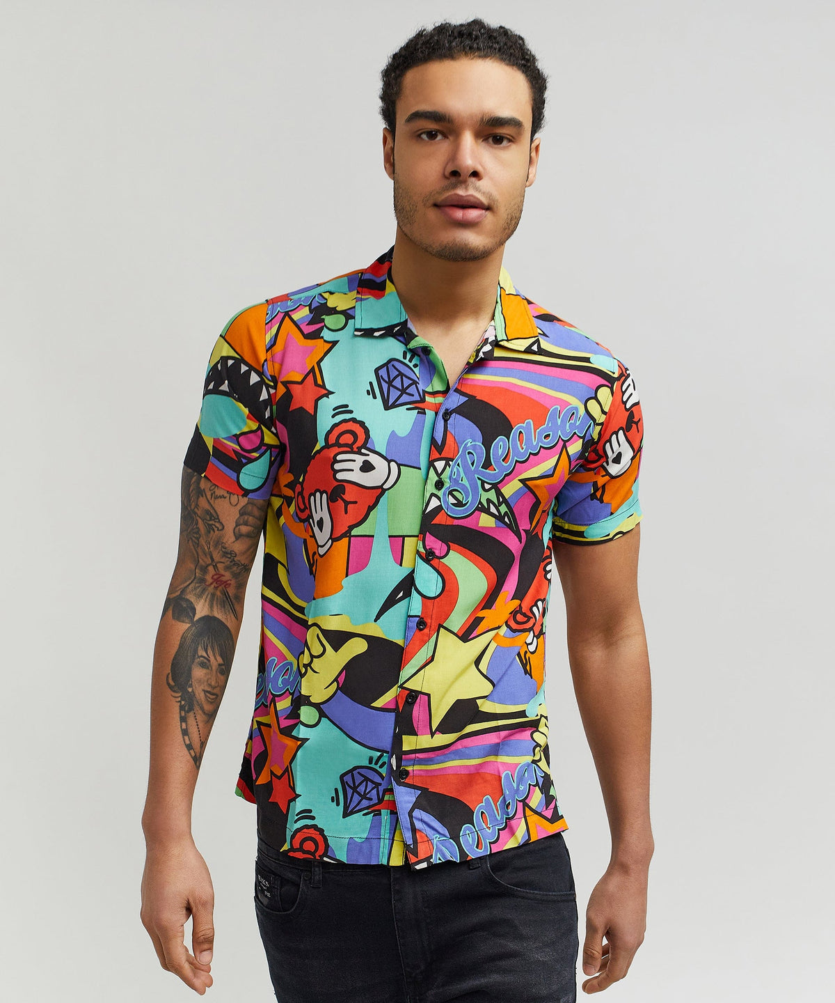 Trippy Viscose Button-Down Short Sleeve Shirt - Multicolor | Reason Clothing Trusted