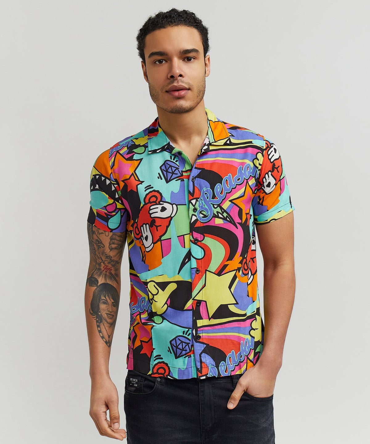 Trippy Viscose Button-Down Short Sleeve Shirt - Multicolor | Reason Clothing Trusted