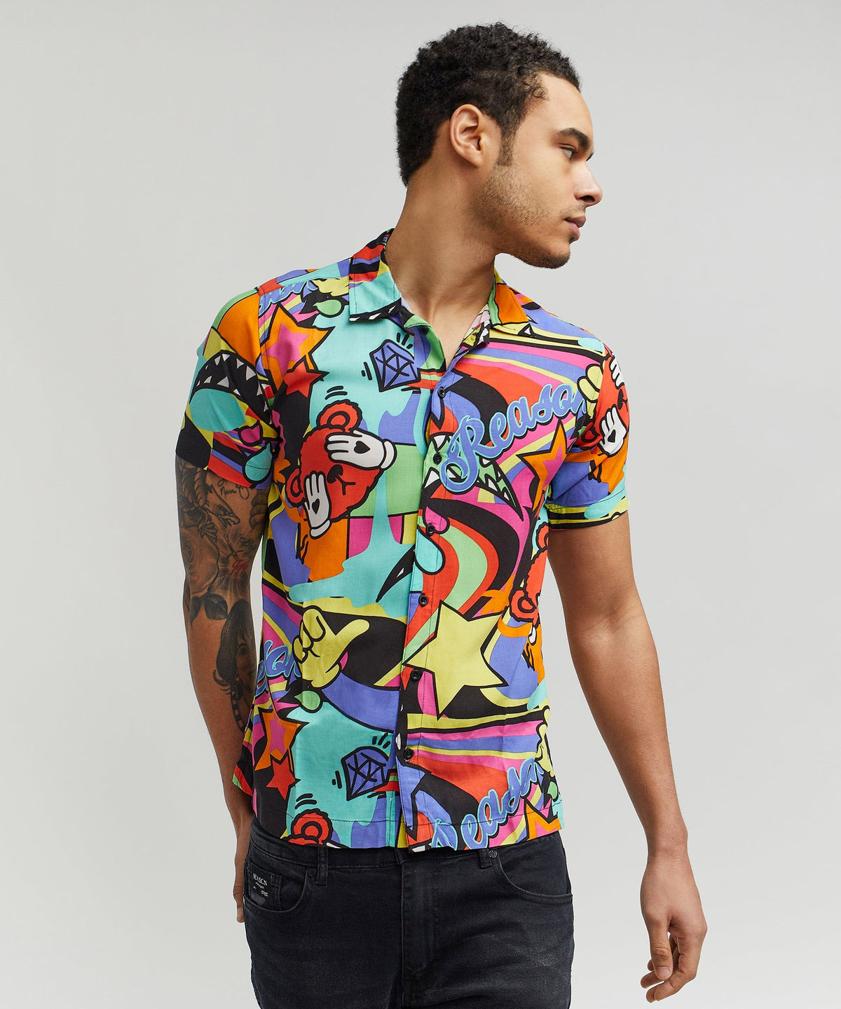 Trippy Viscose Button-Down Short Sleeve Shirt - Multicolor | Reason Clothing Trusted