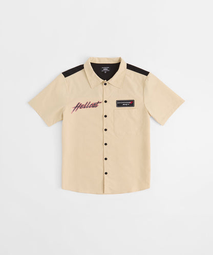 Dodge Hellcat Mechanics Button Down Shirt - Khaki | Reason Clothing Discount