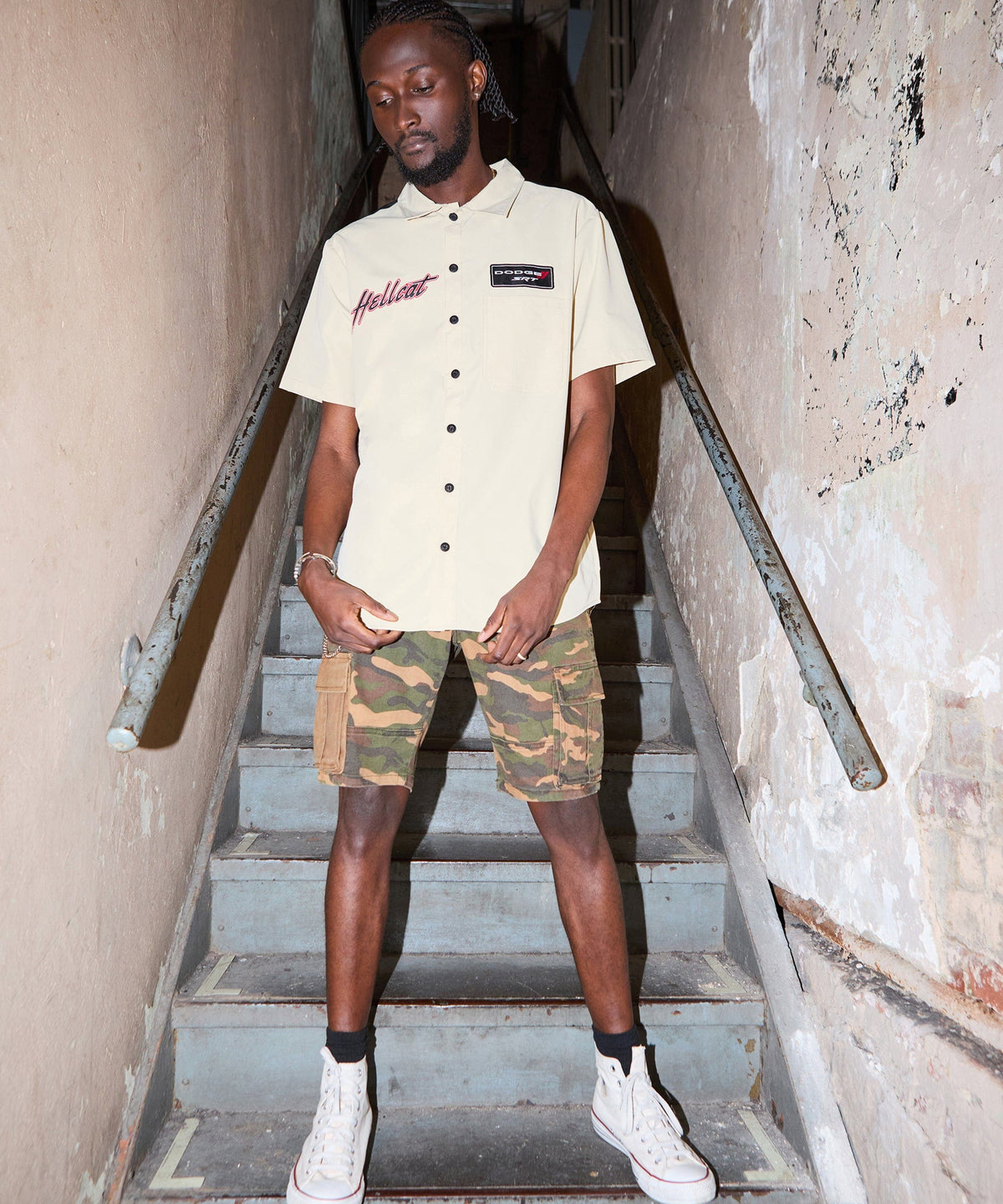Dodge Hellcat Mechanics Button Down Shirt - Khaki | Reason Clothing Discount