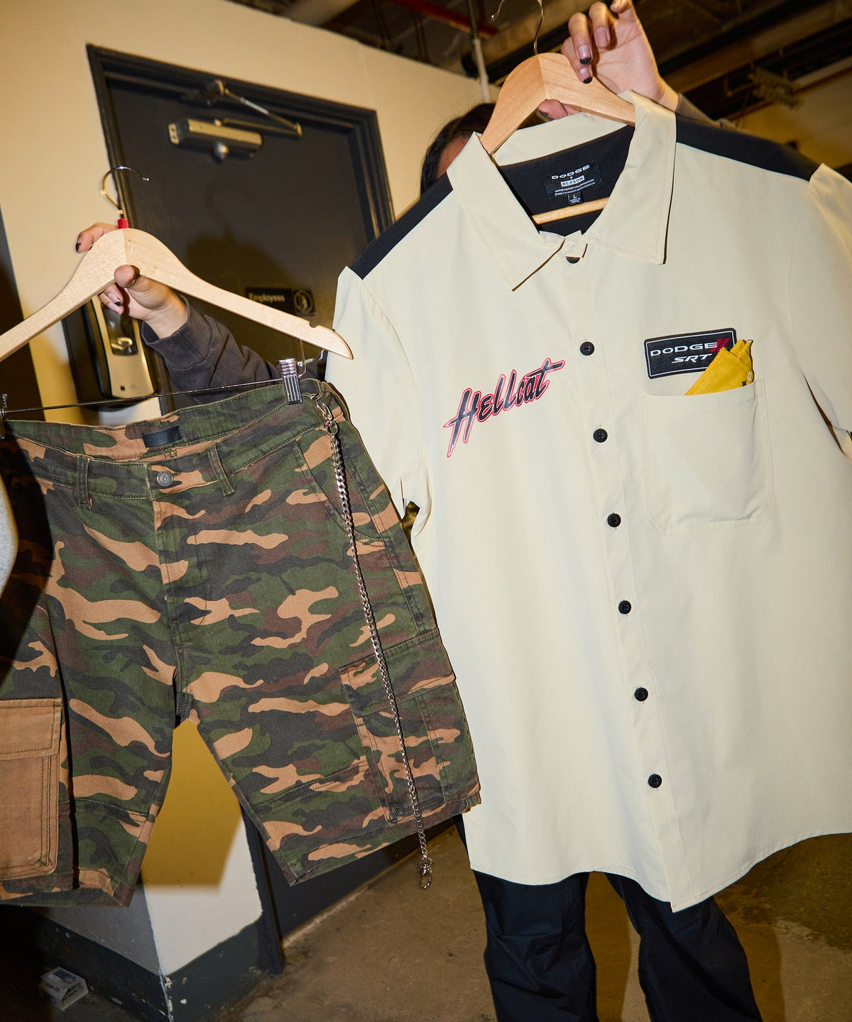 Dodge Hellcat Mechanics Button Down Shirt - Khaki | Reason Clothing Discount
