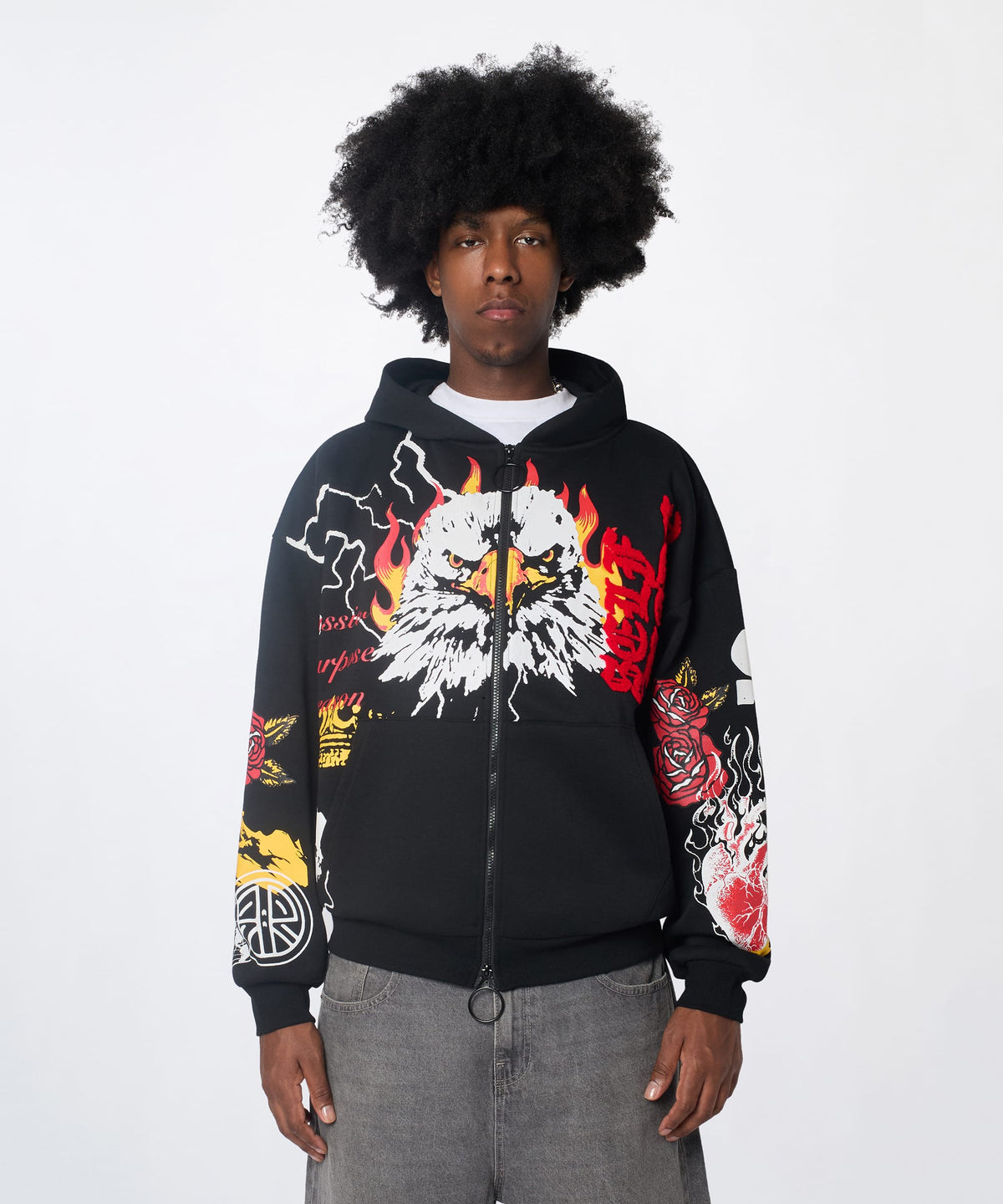 First Class Chenille Full Zip Hoodie - Black | Reason Clothing Hot Sale