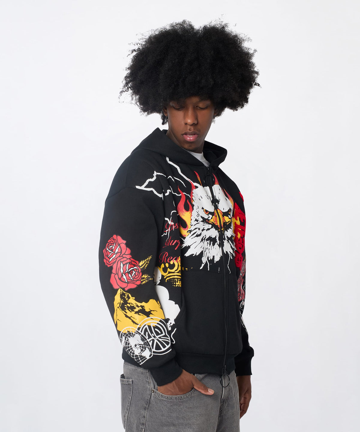 First Class Chenille Full Zip Hoodie - Black | Reason Clothing Hot Sale
