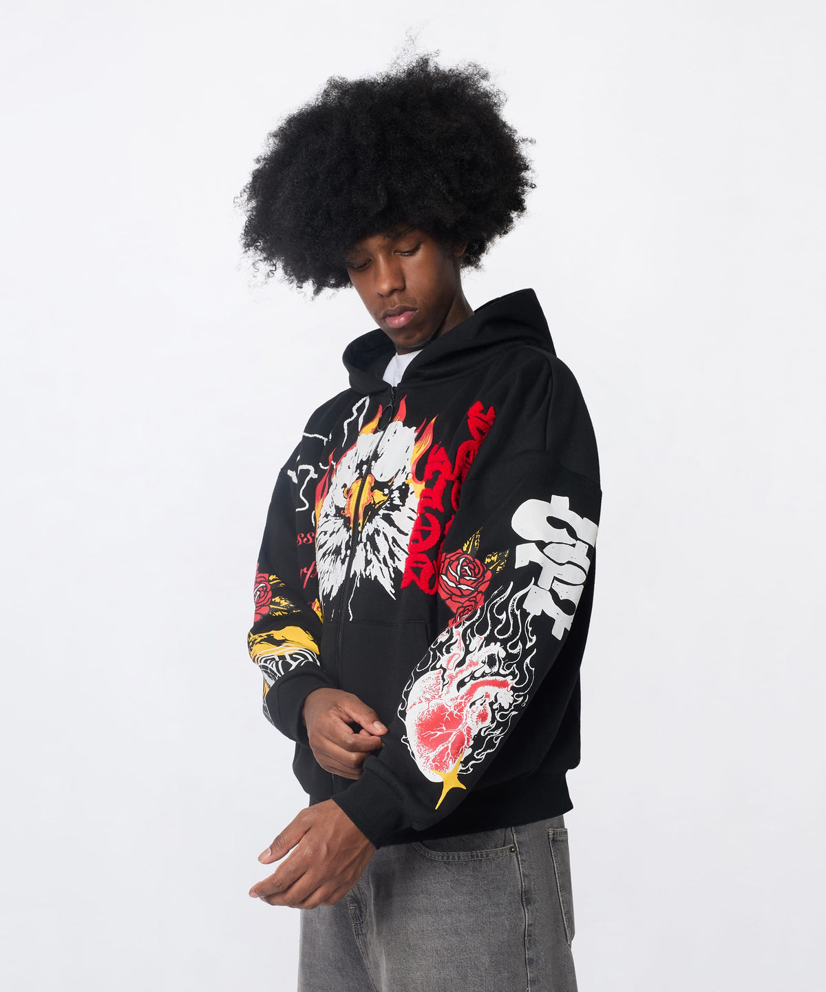 First Class Chenille Full Zip Hoodie - Black | Reason Clothing Hot Sale