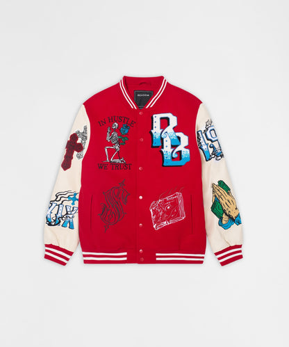 Self Made Faux Leather Sleeve Jacket - Red | Reason Clothing Exclusive