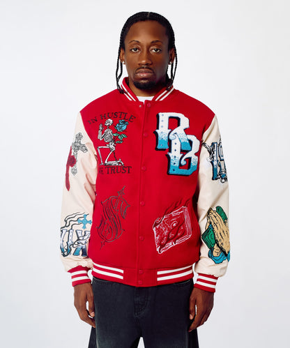 Self Made Faux Leather Sleeve Jacket - Red | Reason Clothing Exclusive