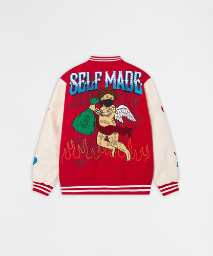 Self Made Faux Leather Sleeve Jacket - Red | Reason Clothing Exclusive