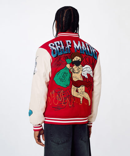 Self Made Faux Leather Sleeve Jacket - Red | Reason Clothing Exclusive