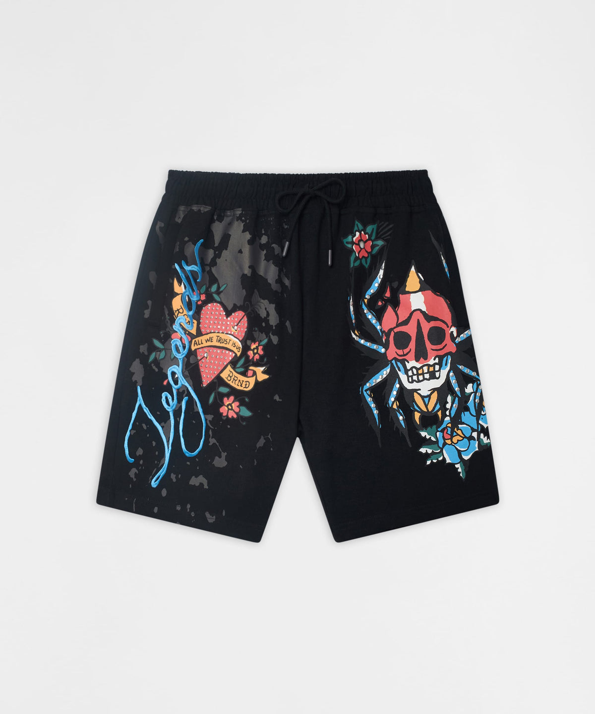 Monocle Embroidered Fleece Shorts - Black | Reason Clothing Exclusive