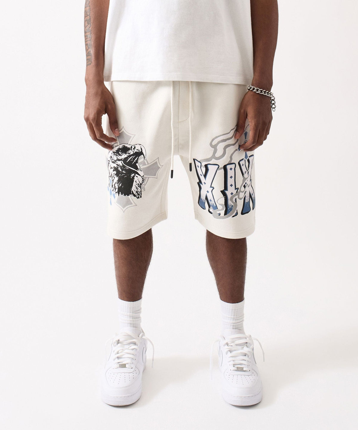Crosses Embroidered Fleece Short - Cream | Reason Clothing Smart Buy