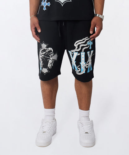 Crosses Embroidered Fleece Short - Black | Reason Clothing Deals