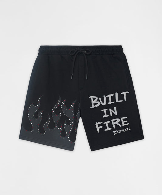 Built In Fire Rhinestone Shorts - Black | Reason Clothing Signature