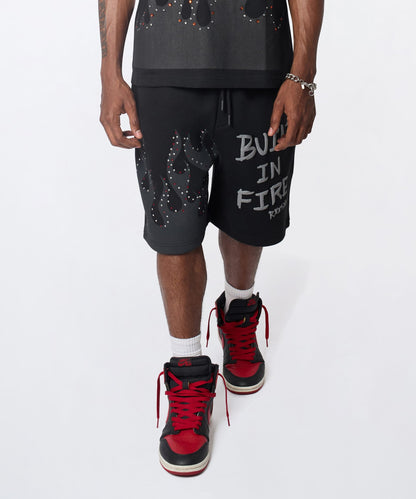 Built In Fire Rhinestone Shorts - Black | Reason Clothing Signature
