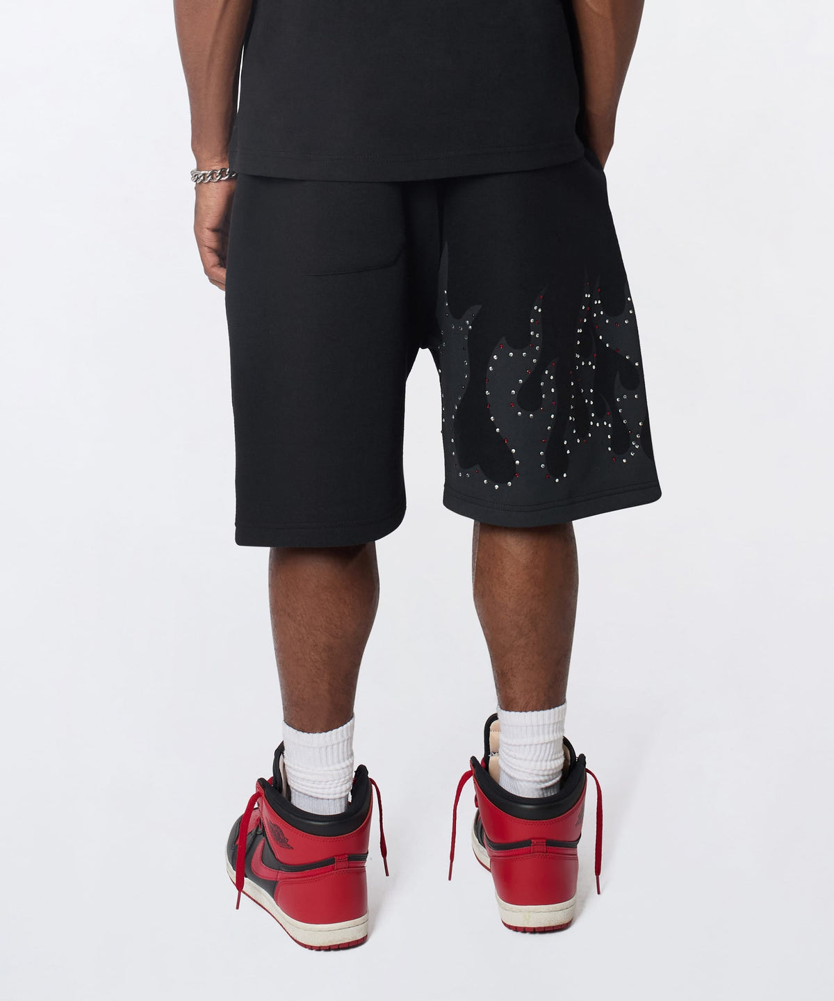 Built In Fire Rhinestone Shorts - Black | Reason Clothing Signature