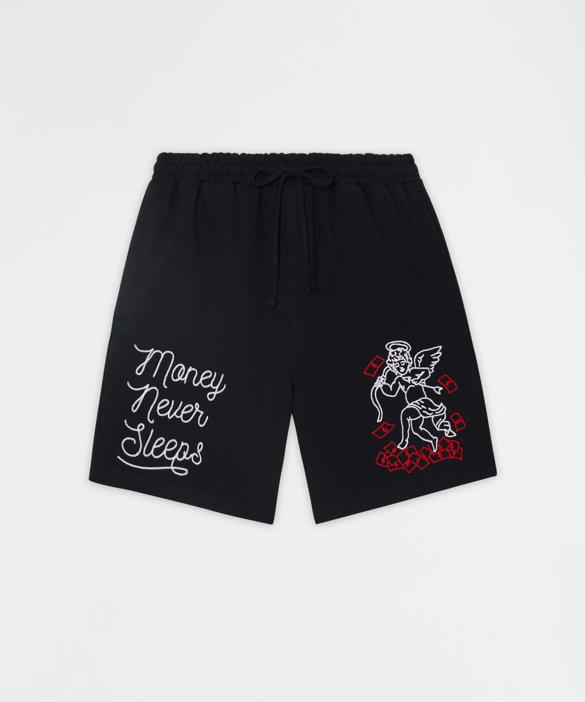 Money Never Sleeps Embroidered Fleece Shorts - Black | Reason Clothing Premium