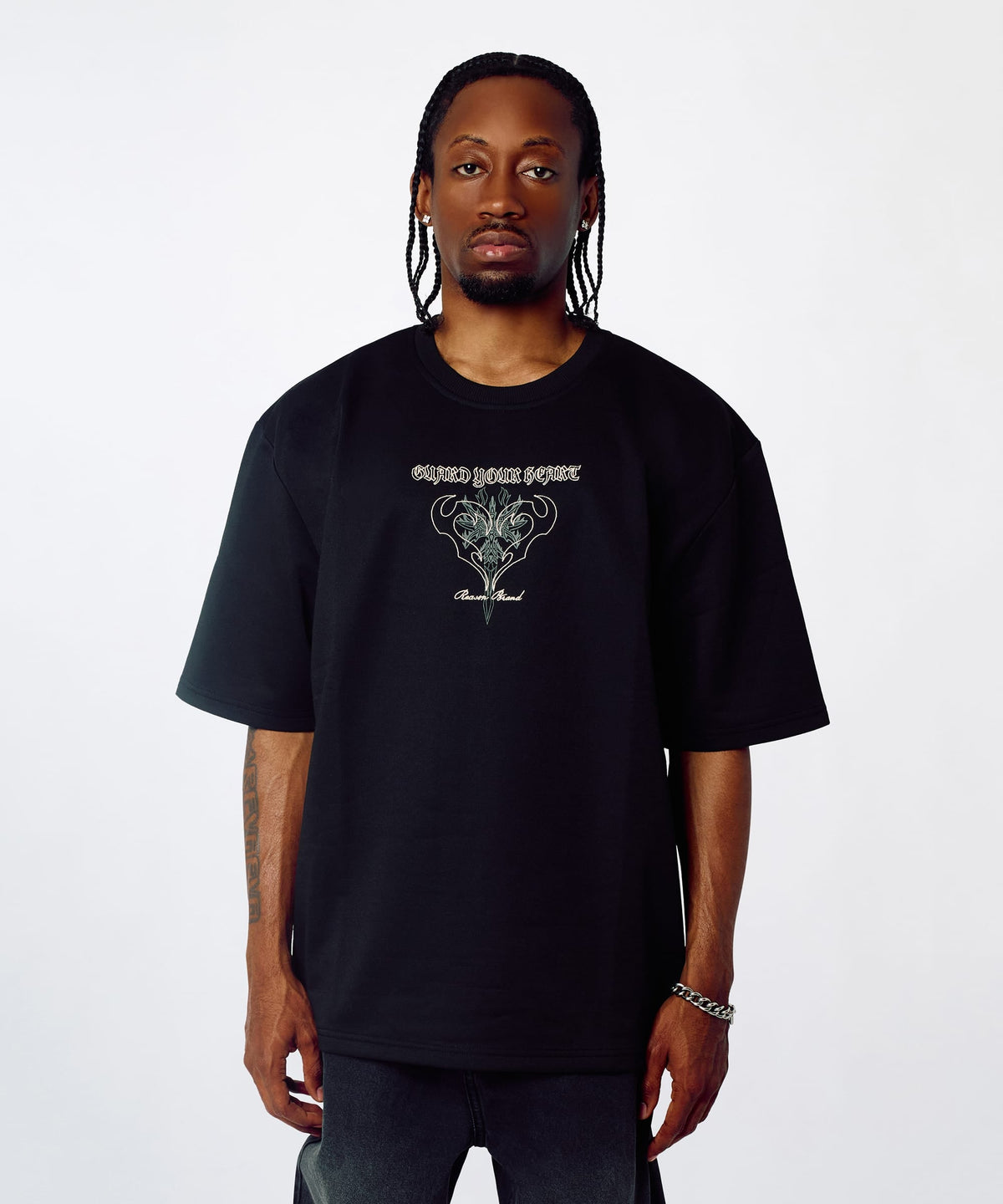 No Risk Interlock Embroidered Short Sleeve Tee - Black | Reason Clothing Best Price