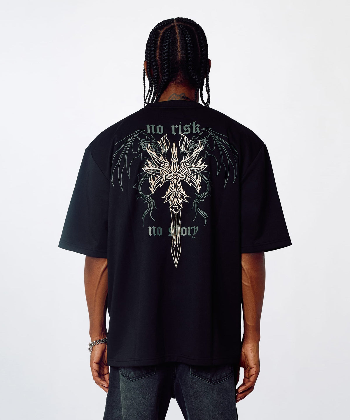 No Risk Interlock Embroidered Short Sleeve Tee - Black | Reason Clothing Best Price