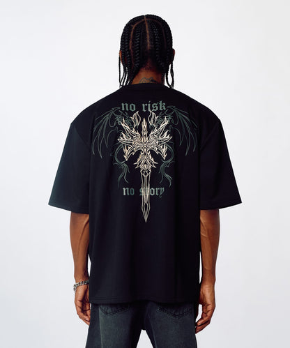 No Risk Interlock Embroidered Short Sleeve Tee - Black | Reason Clothing Best Price