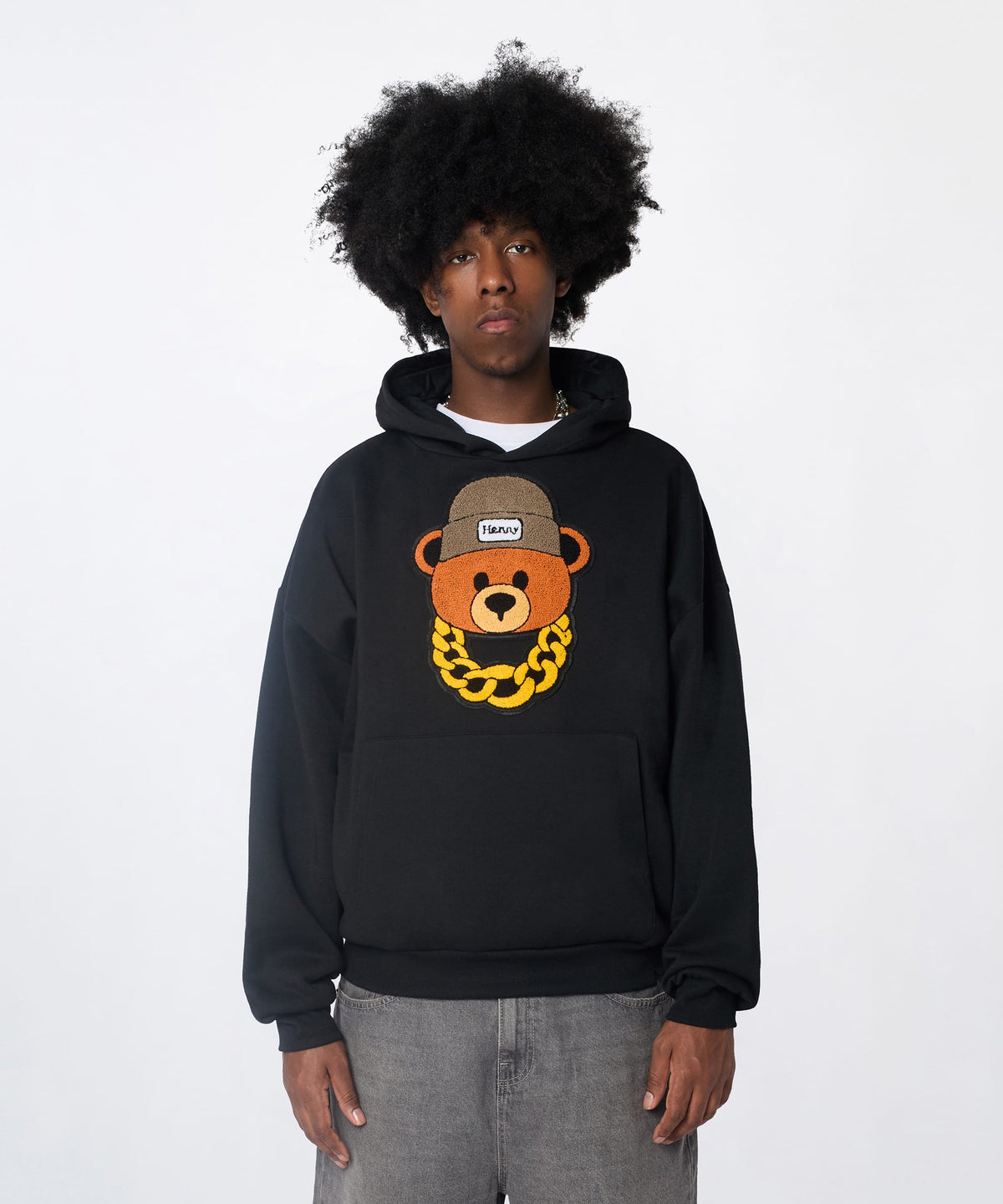 Henry Bear Chenille Hoodie - Black | Reason Clothing Premium