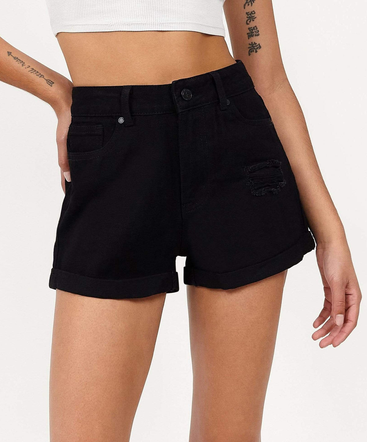 After Hours Women's Distressed Denim Shorts - Black | Reason Clothing Special Offer