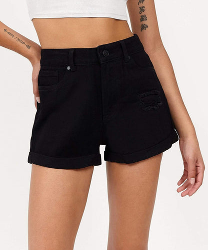 After Hours Women's Distressed Denim Shorts - Black | Reason Clothing Special Offer