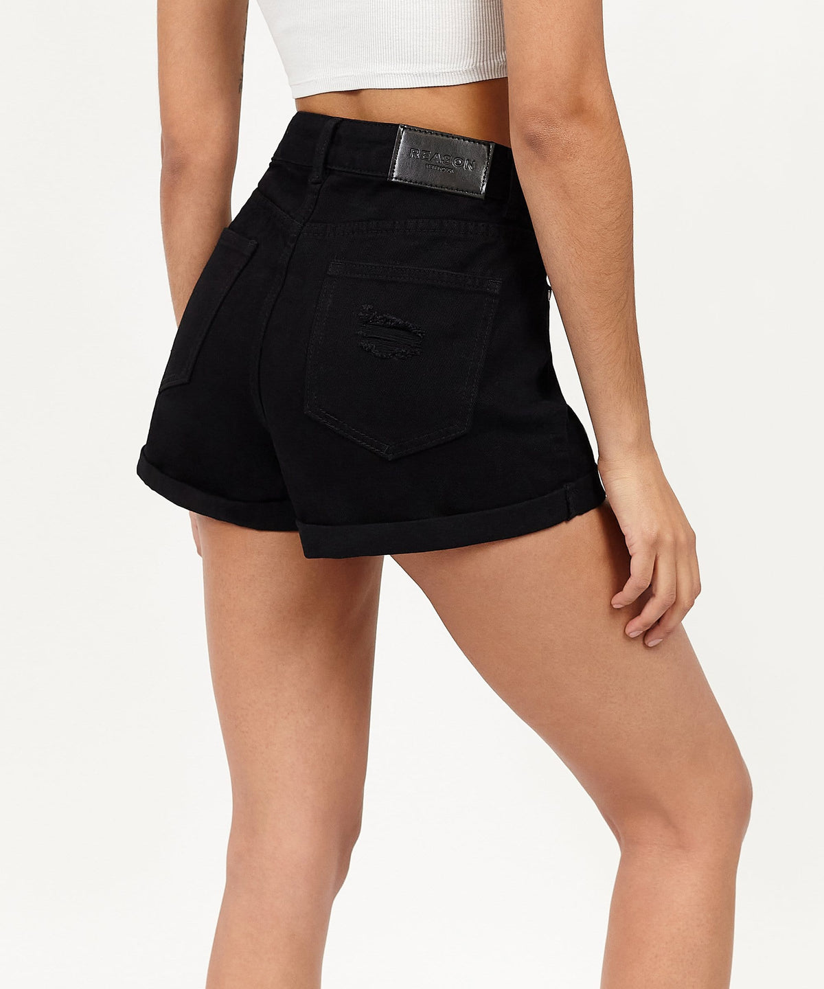 After Hours Women's Distressed Denim Shorts - Black | Reason Clothing Special Offer