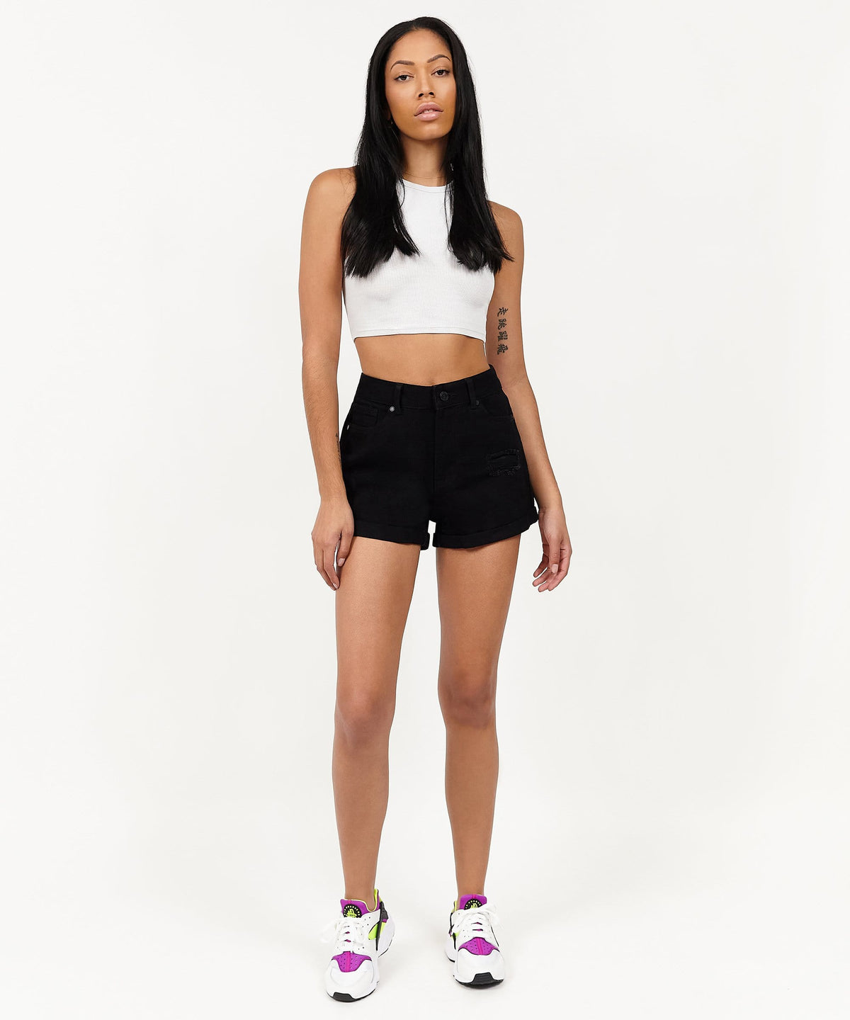 After Hours Women's Distressed Denim Shorts - Black | Reason Clothing Special Offer