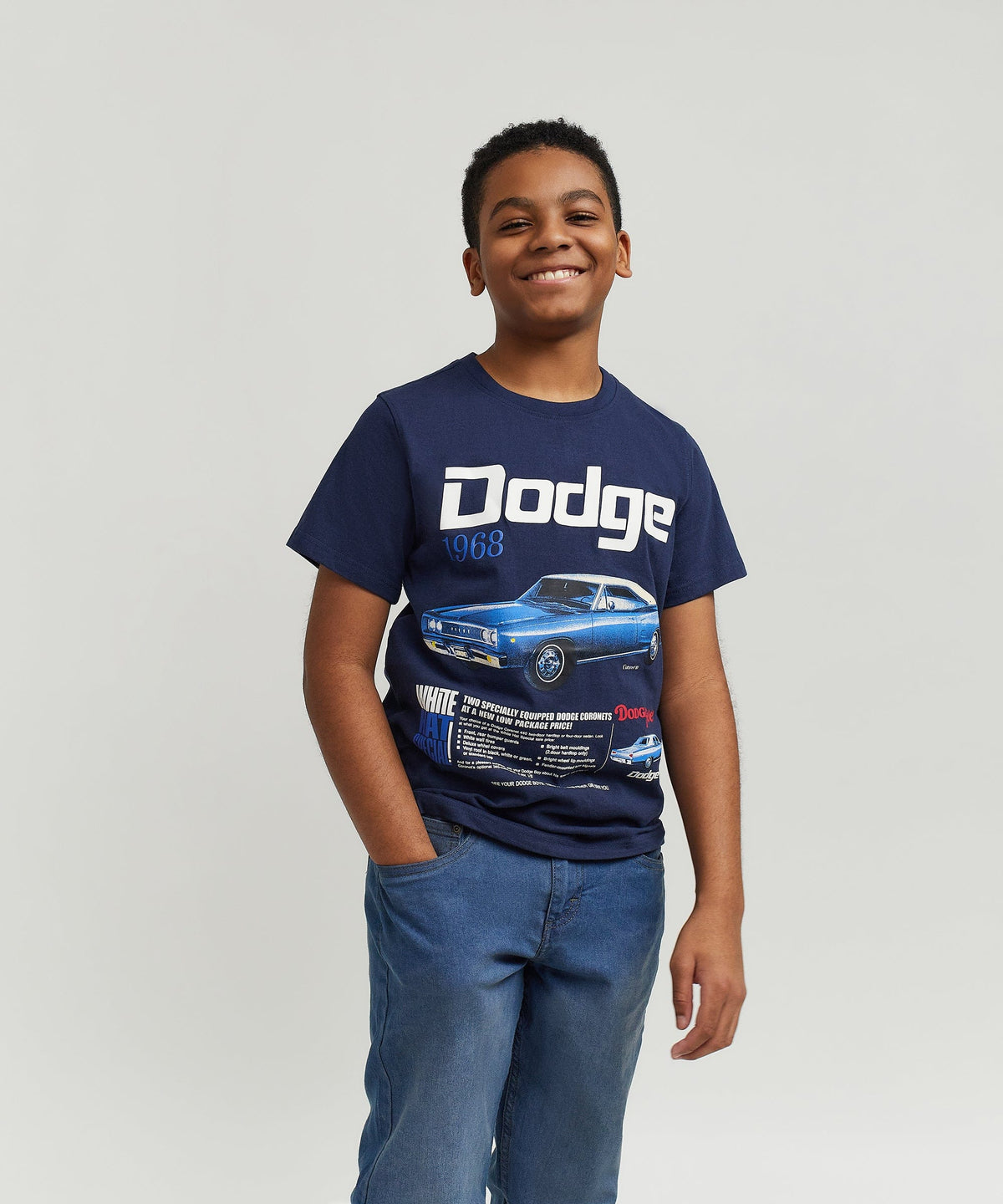 Dodge White Hat Special Kid's Graphic Short Sleeve Tee - Dark Blue | Reason Clothing Smart Buy