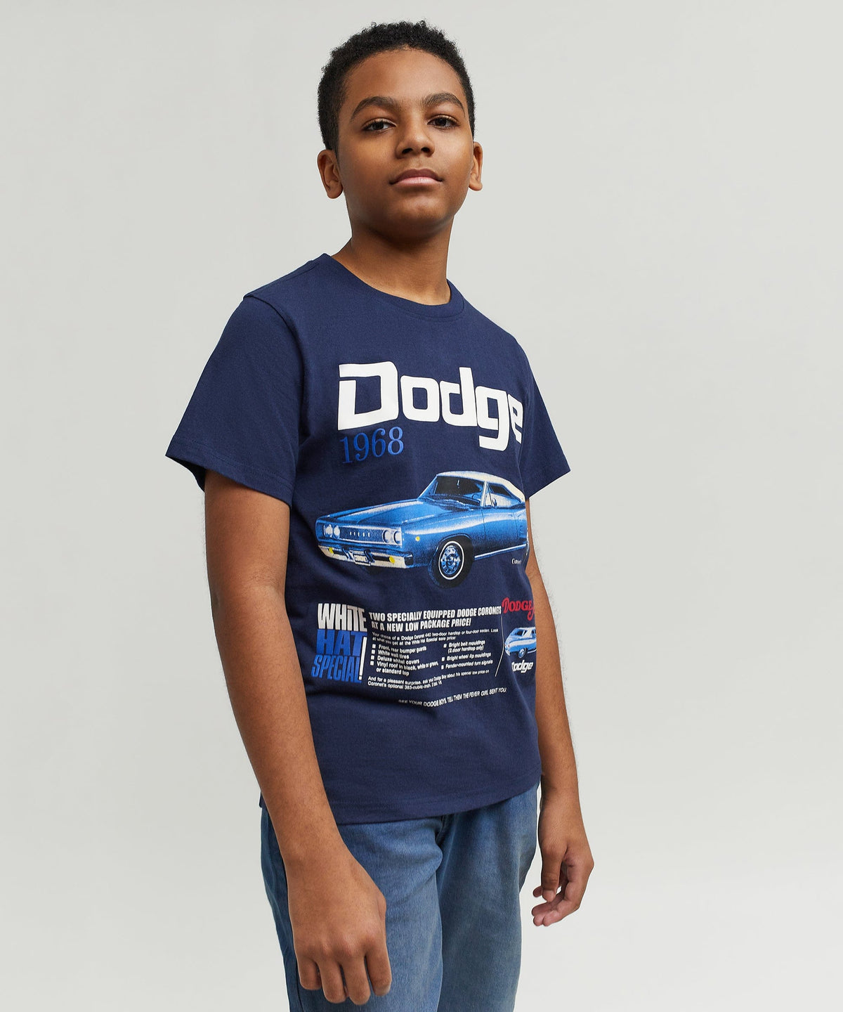 Dodge White Hat Special Kid's Graphic Short Sleeve Tee - Dark Blue | Reason Clothing Smart Buy