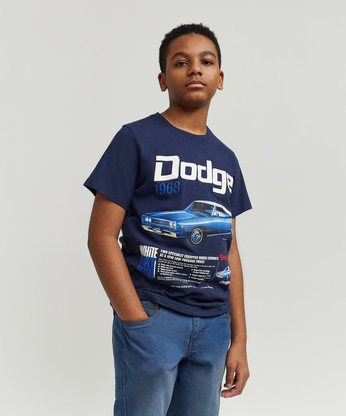 Dodge White Hat Special Kid's Graphic Short Sleeve Tee - Dark Blue | Reason Clothing Smart Buy