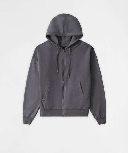 Essential Boxy Fit Zip Up Hoodie - Dark Grey | Reason Clothing Popular