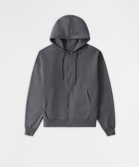 Essential Boxy Fit Zip Up Hoodie - Dark Grey | Reason Clothing Popular