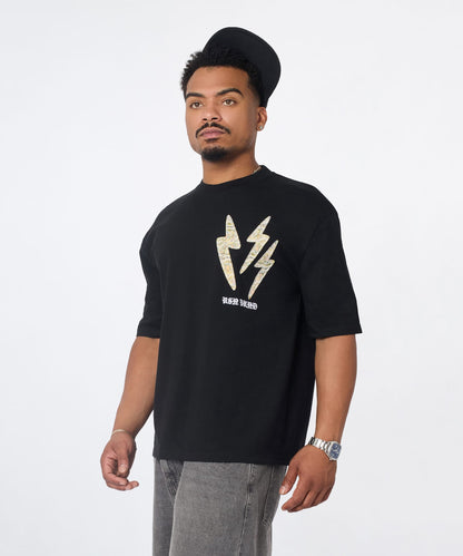 Lightning Bolt Applique Short Sleeve Tee - Black | Reason Clothing New