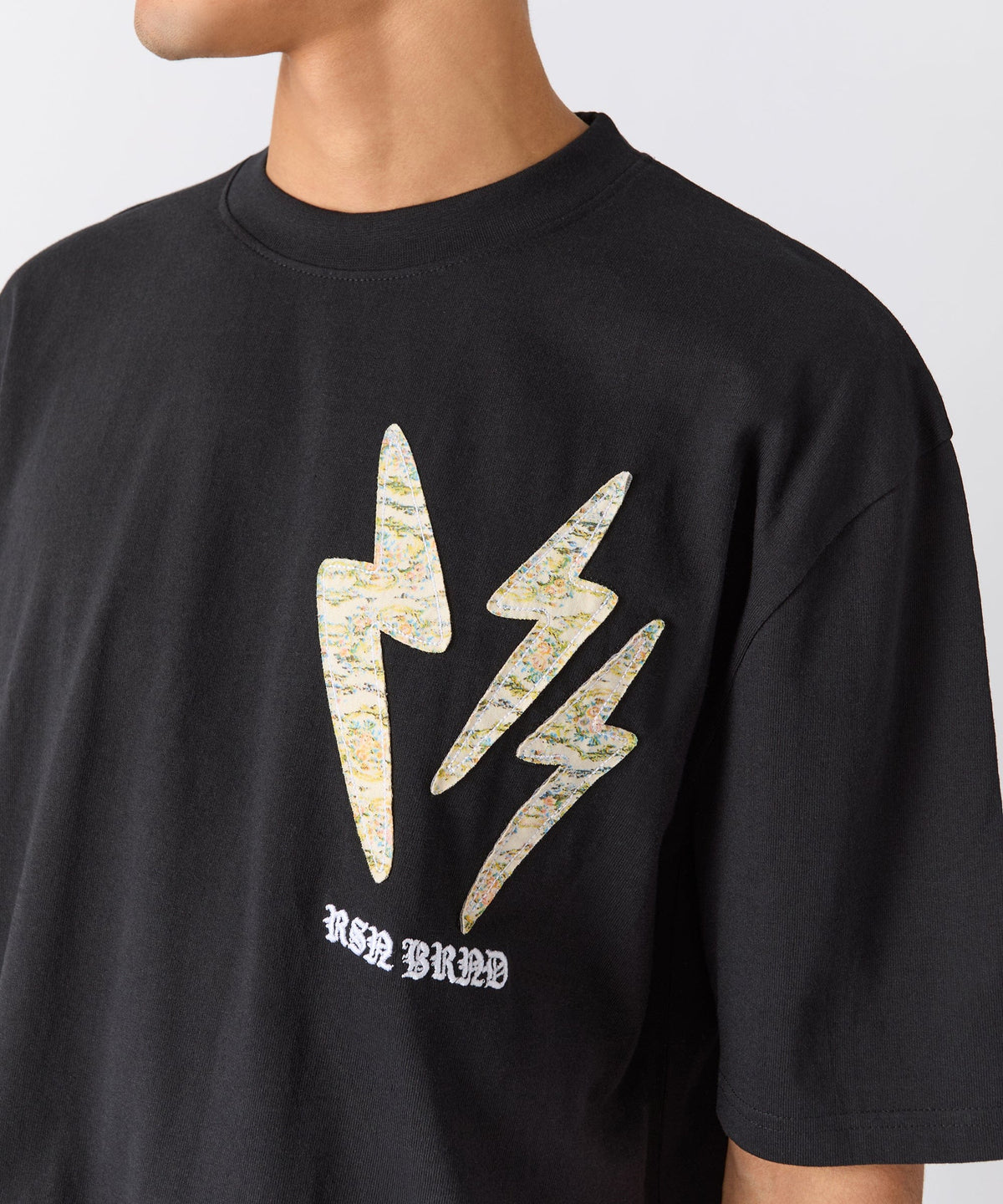 Lightning Bolt Applique Short Sleeve Tee - Black | Reason Clothing New