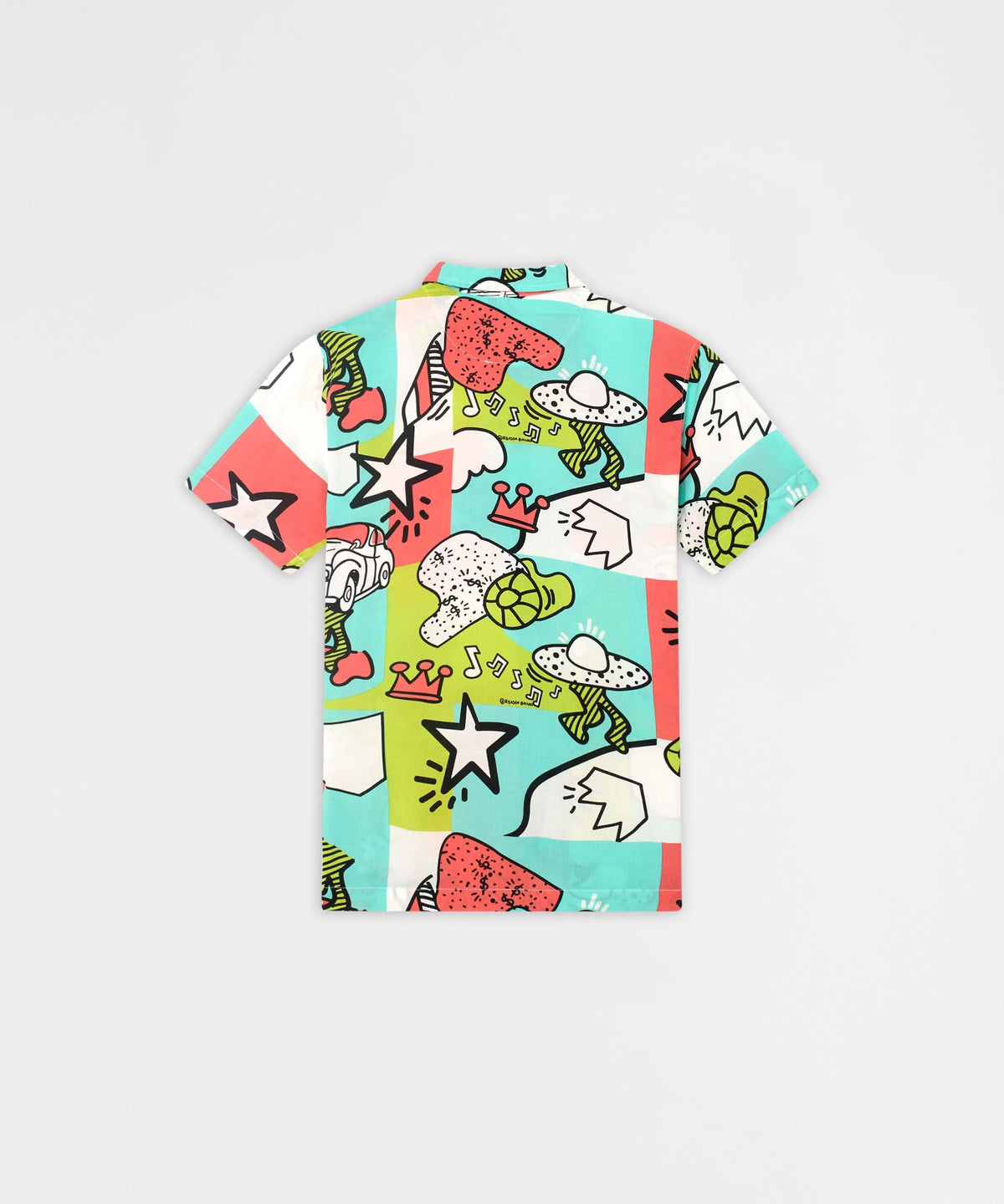 Retro Pop Art Viscose Button-Down Short Sleeve Shirt - Black | Reason Clothing Trusted