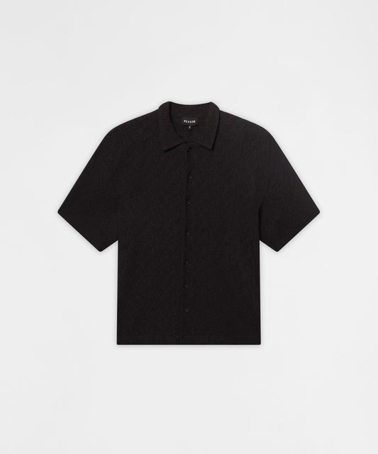 Textured Honey Comb Button Down Shirt - Black | Reason Clothing Signature