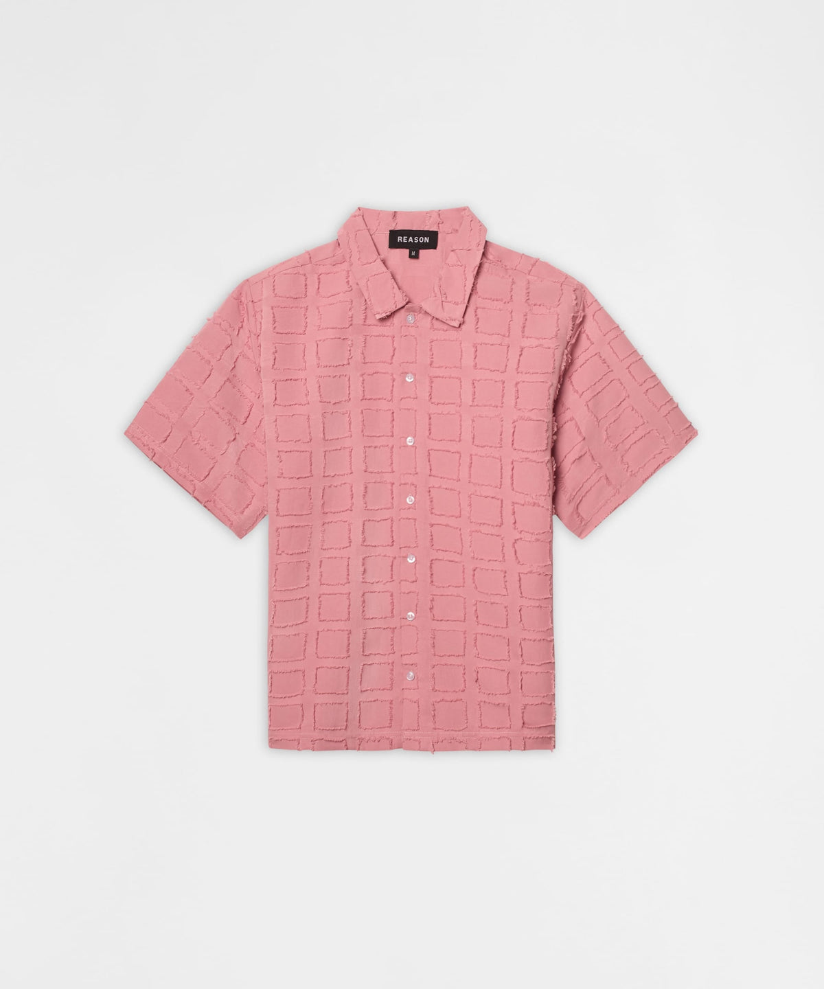 Textured Grid Pattern Button Down Shirt - Pink | Reason Clothing Deals