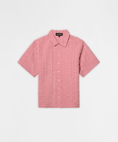 Textured Grid Pattern Button Down Shirt - Pink | Reason Clothing Deals