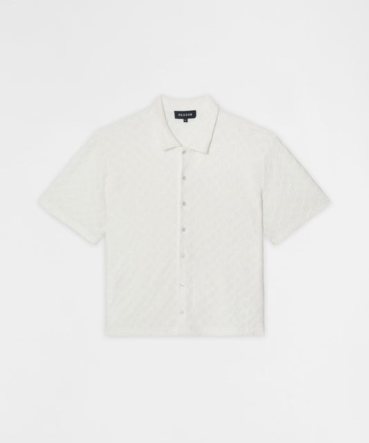 Textured Honey Comb Button Down Shirt - White | Reason Clothing Everyday