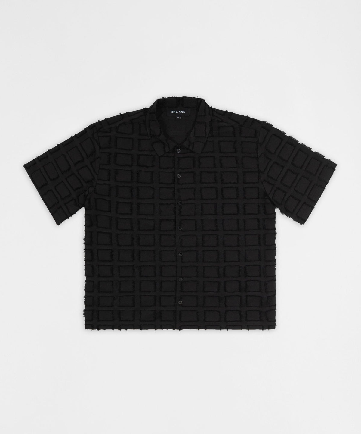 Textured Grid Pattern Button Down Shirt - Black | Reason Clothing Latest