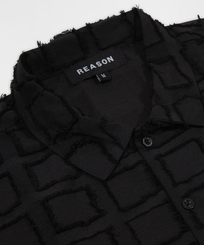 Textured Grid Pattern Button Down Shirt - Black | Reason Clothing Latest