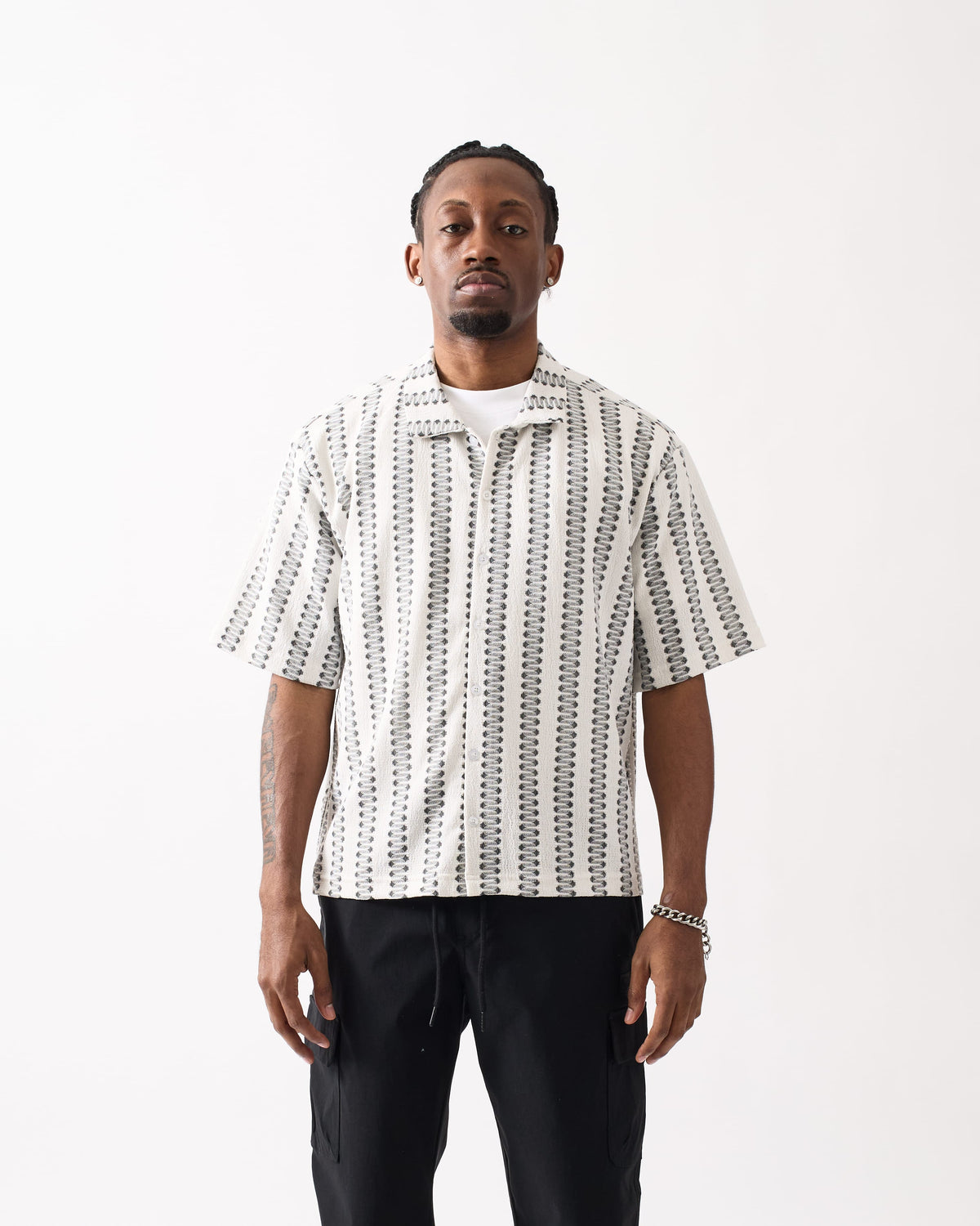 Textured Streamlined Button Down Shirt - Grey White | Reason Clothing Classic