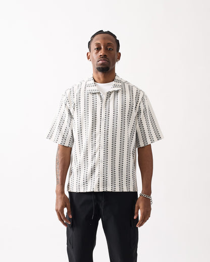 Textured Streamlined Button Down Shirt - Grey White | Reason Clothing Classic
