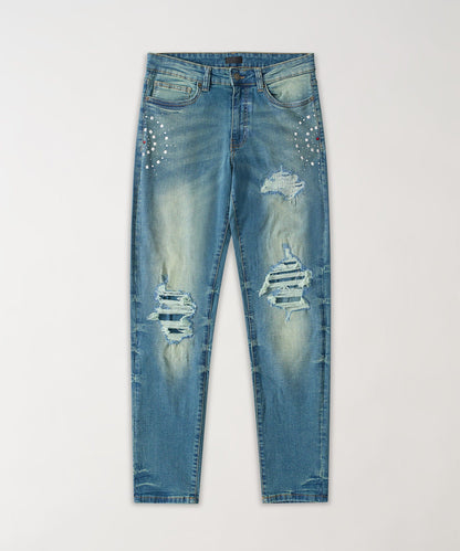 Starburst Studded Skinny Jeans - Dark Blue | Reason Clothing Signature