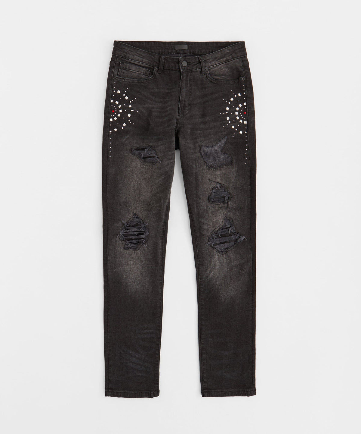 Starburst Rhinestone Distressed Skinny Jeans - Black | Reason Clothing Everyday
